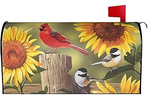 Perinsto Rustic Sunflowers Floral Cardinal Birds Mailbox Covers Magnetic Waterproof Mail Cover Letter Post Box Wraps for Home
