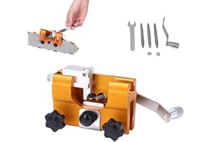 Klampero Portable Hand Crank Chainsaw Chain Sharpener Set, 3 Coarse+1 Fine Heads, for Chain & Electric Saws, Household Tool (
