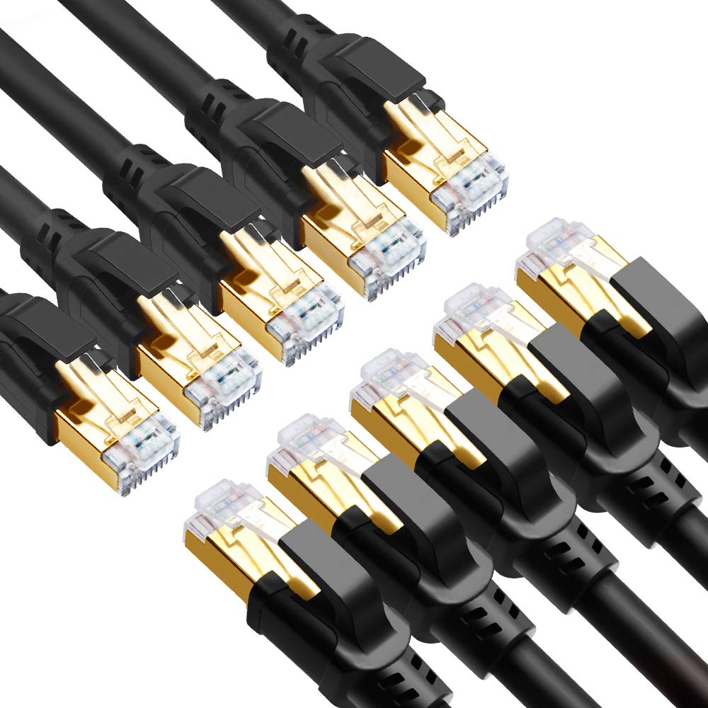 CAT 8 Ethernet Cable, 10ft (10 Pack) Ultra High Speed 40Gbps 2000MHz SFTP 26AWG CAT8 Cable LAN Inter