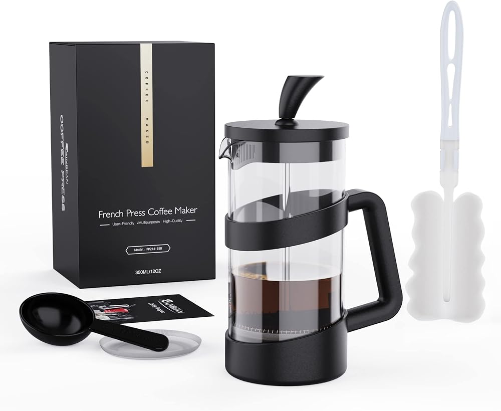 RAINBEAN French Press 2 Cup Cafetiere Borosilicate Glass 0.35L Triple Filter