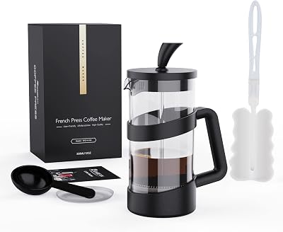 RAINBEAN French Press 2 Cup Cafetiere Borosilicate Glass 0.35L Triple Filter