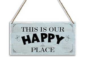 QSSFDGG This Is Our Happy Place, Rustic Farmhouse Decor Wood Hanging Sign, Home Wall Decor Plaque, Patio Signs for Outside, Camper Decor for Inside RV Porch Front Door Backyard Hallway Wall Shelf Entryway -08