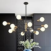 RUIYEY Modern Chandelier Ceiling Light Fixture Sputnik Chandeliers Gold and Black Farmhouse Chandelier Over Table 12-Light He