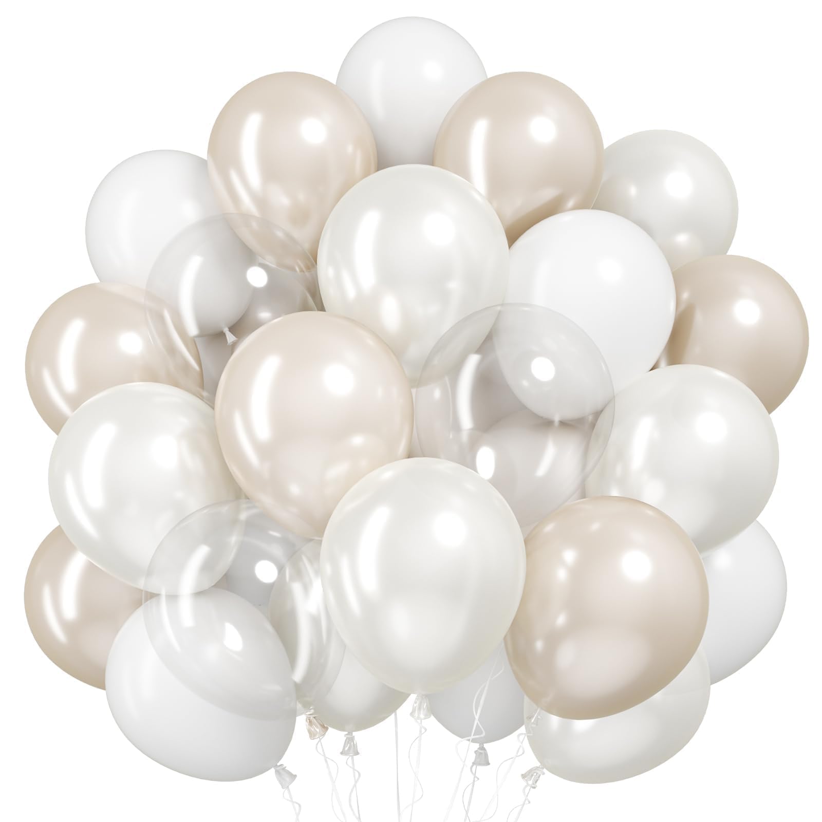 Photo 1 of Pearl Balloons,51Pcs 12 Inch Pearl White Double-Stuffed Balloons, Sand White Clear Helium Balloon Set for Birthday Engagement Anniversary Baby Shower Bridal Party Decoration