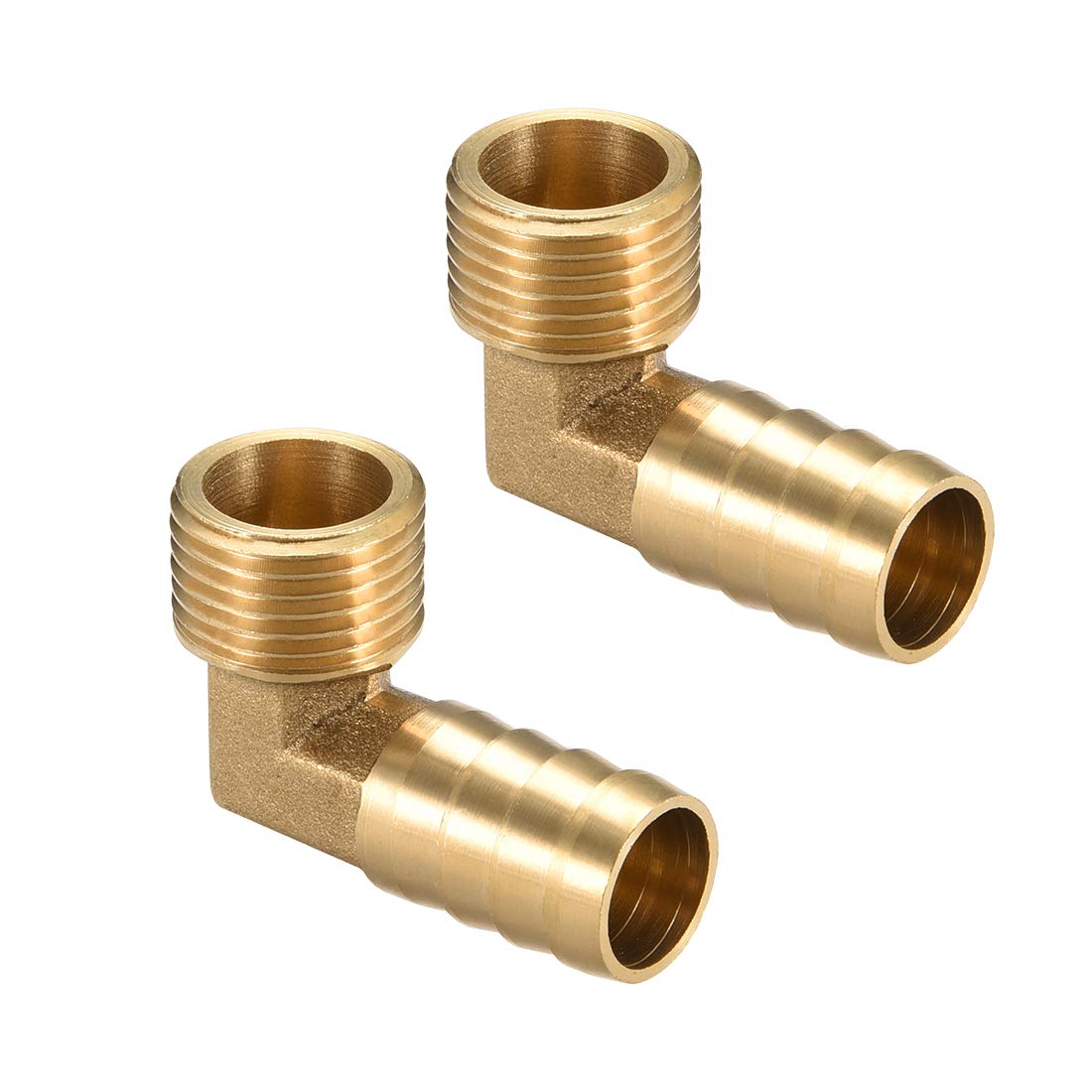 sourcing map Brass Barb Hose Fitting, 90 Degree Elbow 16mm Barbed to 1/2PT Male Pipe Adapter Connector 2pcs