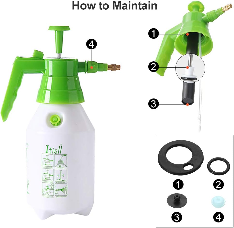 ITISLL 34 oz Manual Garden Sprayer with Safety Valve, Hand-held Lawn Pressure Pump Sprayer Bottle with Adjustable Nozzle, 1 liters (219NR1) : Garden & Outdoor