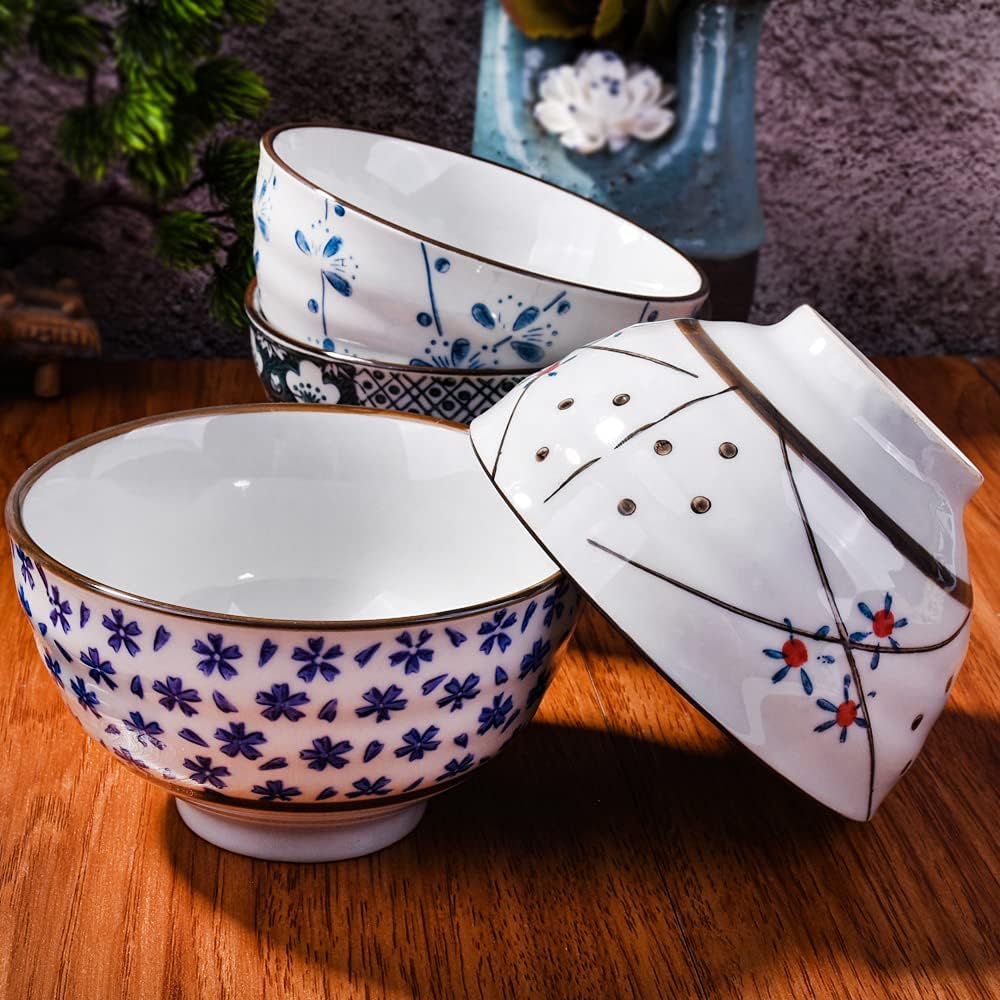  | Japanese Ceramic Rice Bowls set, Soup Bowls for Rice Soup Salad Snack: Rice Bowls