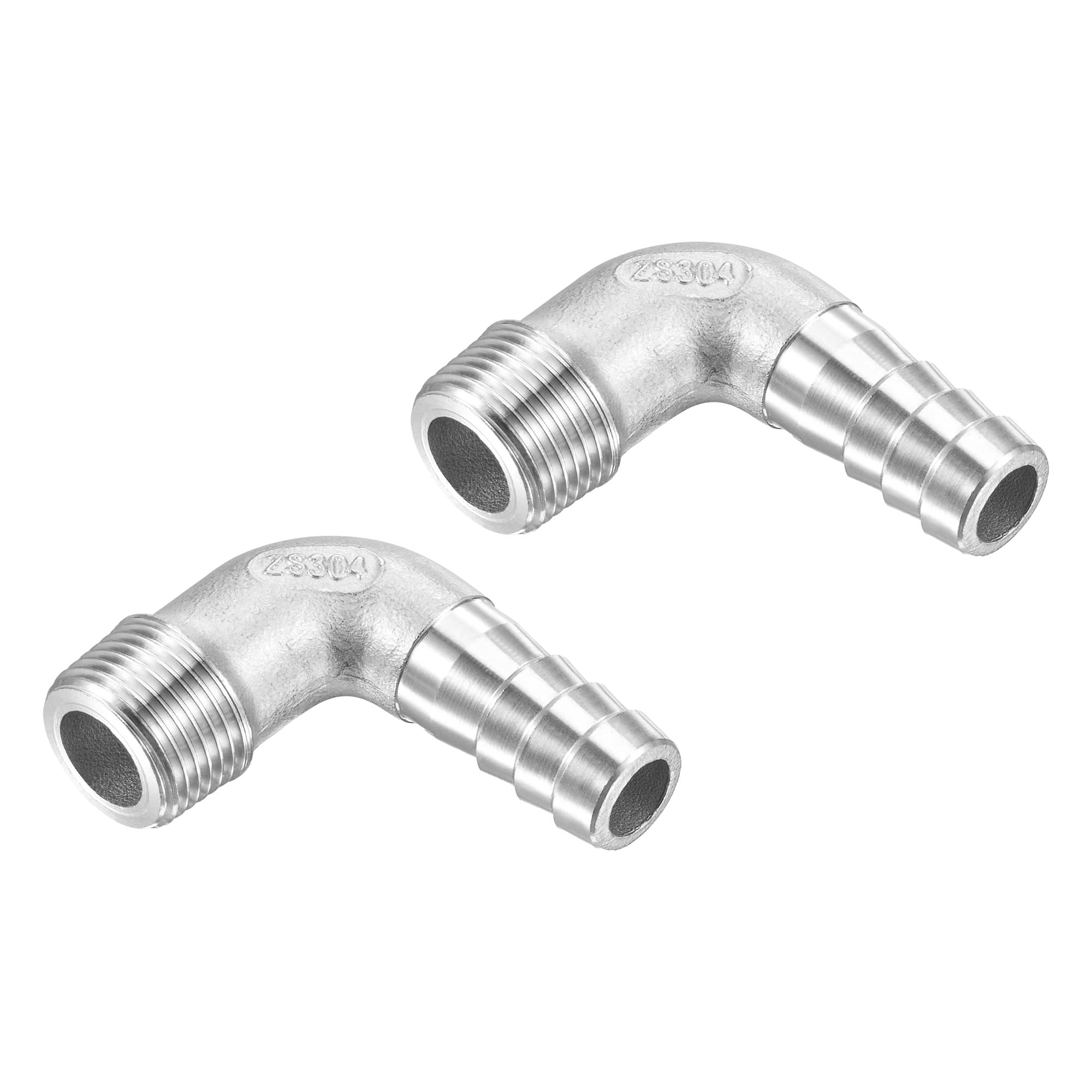 M METERXITY 2 Pack Hose Barb Fittings - 90 Degree Elbow Stainless Steel 12mm Pipe Connector Apply to Water Fuel (G3/8 Male Pipe)