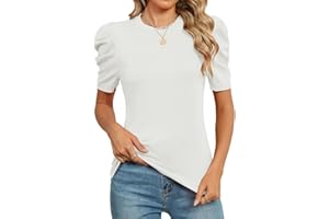 AKEWEI Puff Short Sleeve Sweater for Women Tops Trendy Spring Summer 2025 Business Casual Outfits Knit Crewneck Shirt Blouses