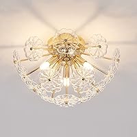 Sputnik Flush Mount Ceiling Light, Gold Metal Flower Ceiling Light Fixtures, 3-Light Farmhouse Close to Ceiling Lamp Fixture 