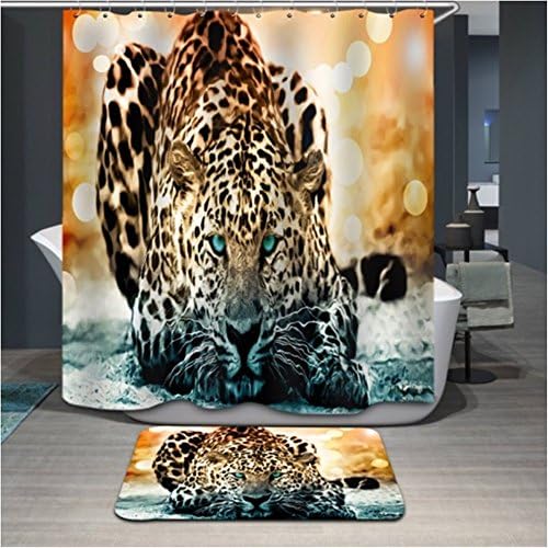 Leopard Shower Curtain, 72 by 80 inches, Bathroom Mildew Resistant Waterproof Anti Bacterial Polyester Fabric Curtains Hooks Set 36D print Home Decor Bath Accessories Collection