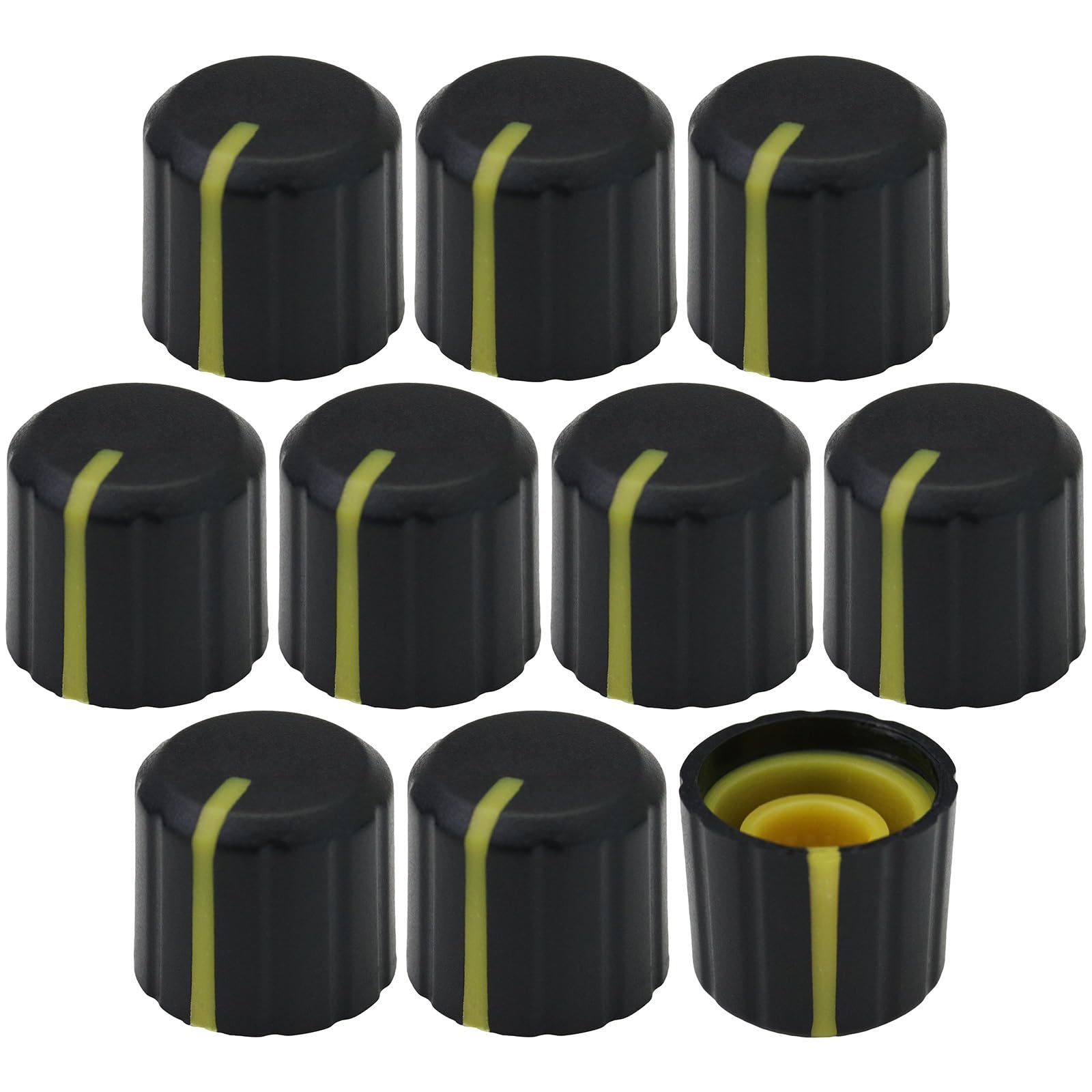 6mm Splined Hole Short Mixer/Equipment Control Knobs Pack of 10 (Yellow)