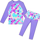 TFJH E Girls Long Sleeve Swimsuits Skirt 2-Pieces Rash Guard Set Sun Protection UV 50+