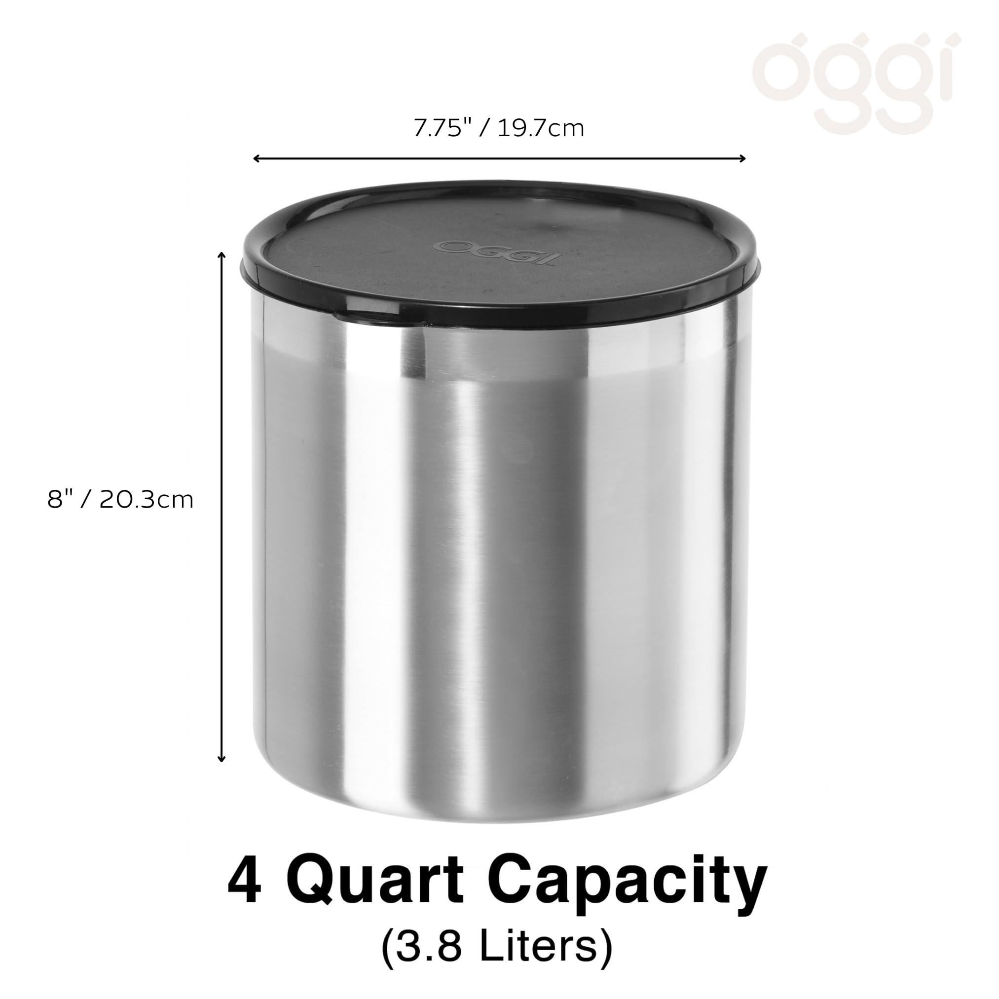 Oggi Stainless Steel Jumbo Grease Container with Removable Strainer and Snug Lid. Perfect container for fryer oil, bacon drippings, lard and ghee oil. Large capacity can - 1 Gall / 4 Qt / 3.75 Lt