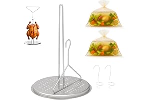 DCYOURHOME Turkey Fryer Stand Kit for Deep Frying Pot, Chicken Frying Rack Vertical Chicken Roasting Perforated Base with Lifter Hook, 2PCS Brine Bag & Stainless Steel Set for Turkey Deep Fryer Accessories