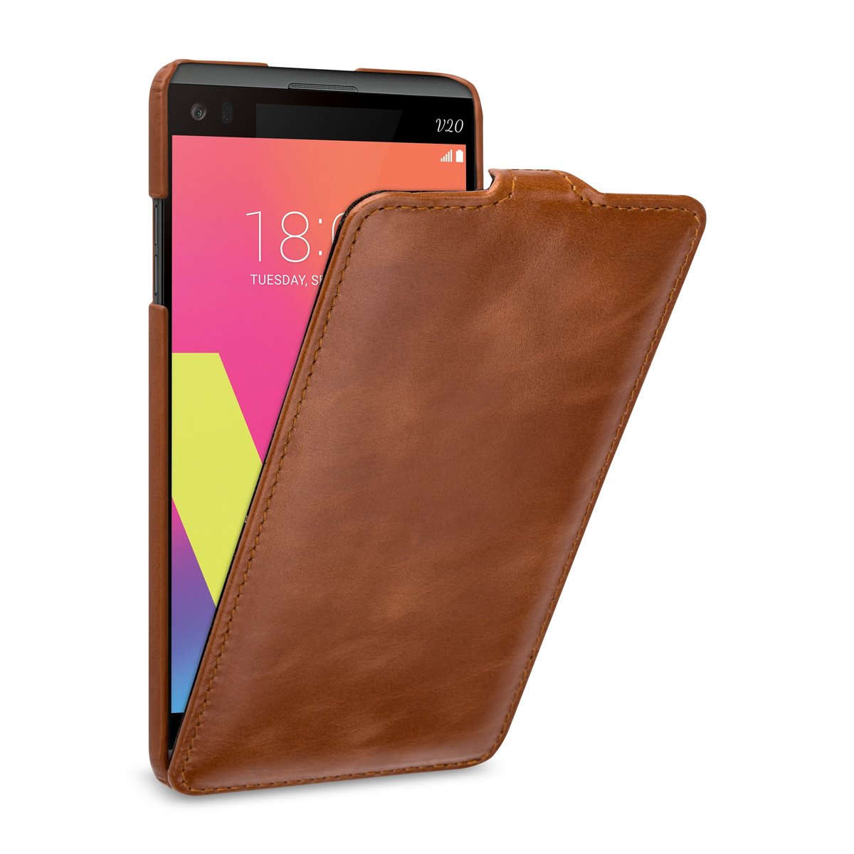 StilGut UltraSlim, Genuine Leather Case for LG V20, Cognac Brown