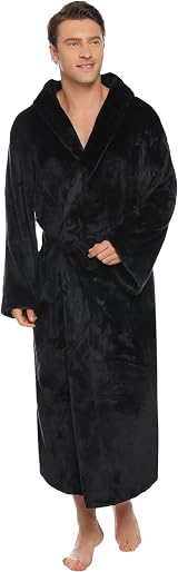 Vlazom Flannel Hooded Bathrobe for Men, Soft Warm Loungewear XXL A-black view 2