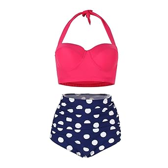 Yooeen Damen Hoher Taille Badeanzug 50er Retro Polka-Punkt Badeanzüge Bademode Zweiteiler Bikini Set Schwimmanzug