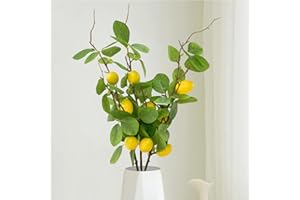 PALONMY 3pcs 27.5inch Artificial Lemons Branches Greenery Stems for Vases Realistic Fruit Bouquet Faux Lemon Tree Branch Fake Lemons for Kitchen Home Wedding Party Spring Summer Decorations DIY Floral Crafts
