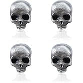 SUPERFINDINGS 4Pcs Gothic Skull Brooch Punk Antique Silver Skull Brooch Pins Punk Style Skeleton Head Breastpin Alloy Skull Pins Halloween Skull Badge Pin for Cloths Bags Hats