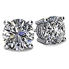NANA 14k Gold Post & Sterling Silver 4 Prong CZ Stud Earrings -Platinum Plated-5.25mm-1.00cttw