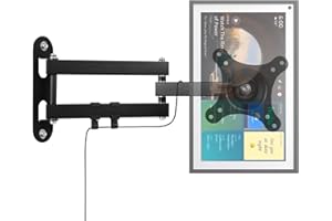 LNRUEG Full Motion Wall Mount for Echo Show 15, Monitor Wall Mounting Bracket for 15-28 Inch Monitors TVs, Swivel and Tilt 360 Rotate Wall Mount for Alexa Echo Show 15, Adjustable and Extendable (Black)