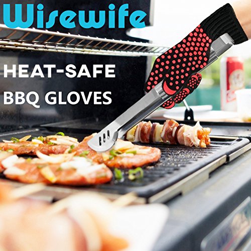 BBQ Glove - Grill Gloves Heat Insulated Oven Mitts Silicone Waterproof Glove Heat-Resistant Potholders for Smoker Baking Cooking Fireplace Welding - Barbecue Grilling Gloves Mitt (One Pair) - Thumbnail 5