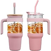 chunmo 40 oz Glass Tumbler with 2 Lids-Bamboo Straw Lid & 2-in-1 Sip and Flip Straw Lid,Iced Coffee Cup with Handle, Glass Water Bottles with Silicone Sleeve,Glass Cup with Straws, BPA Free-1 Pack