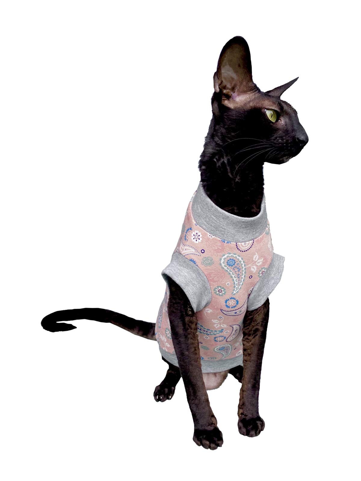 Kotomoda Cat's T-shirt Pink Paisley for Sphynx and naked cats (L)