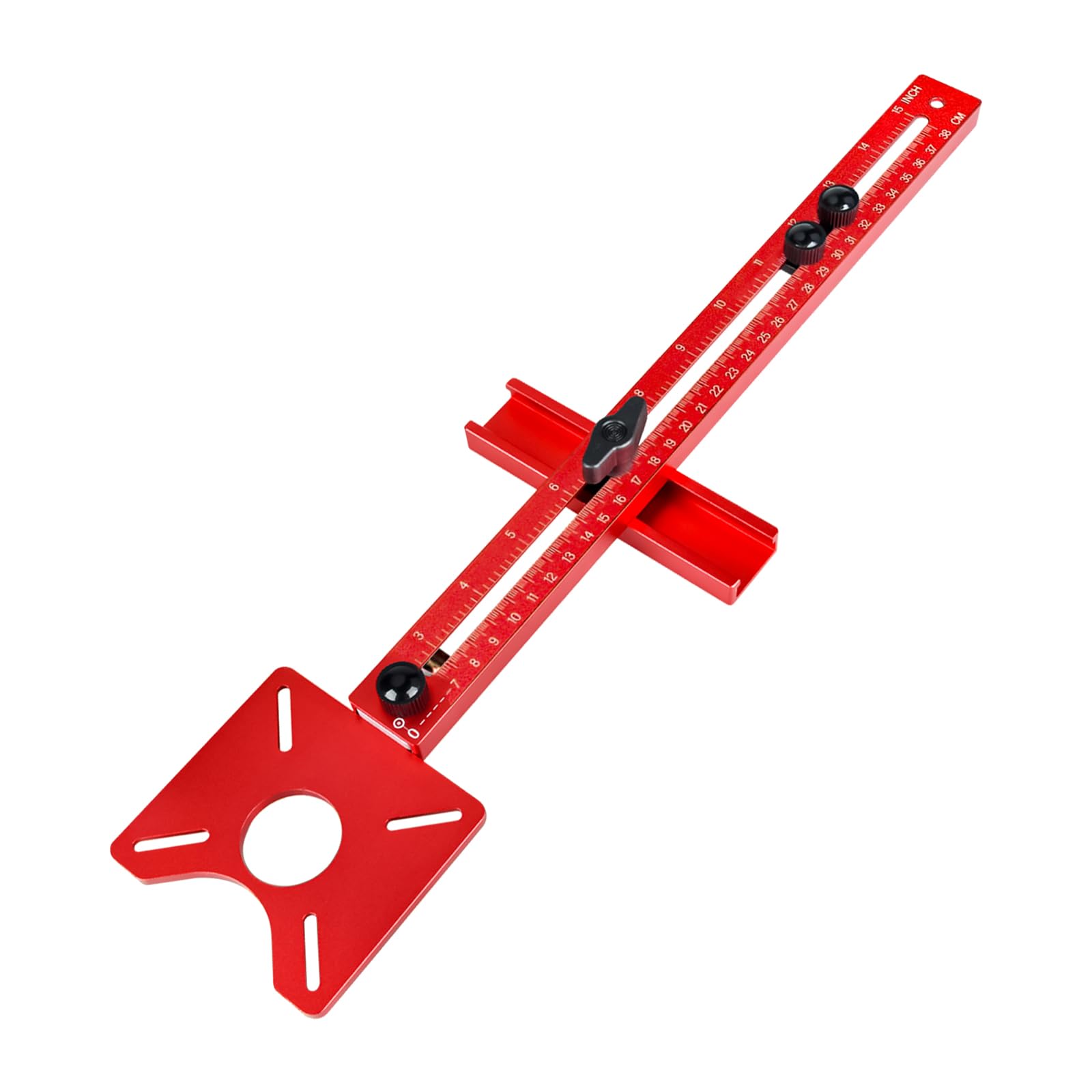 4 in 1 Router Milling Groove Bracket, Aluminium Alloy Adjustable Cabinet Template Tool for Professional Woodworking Tool (in+MM)