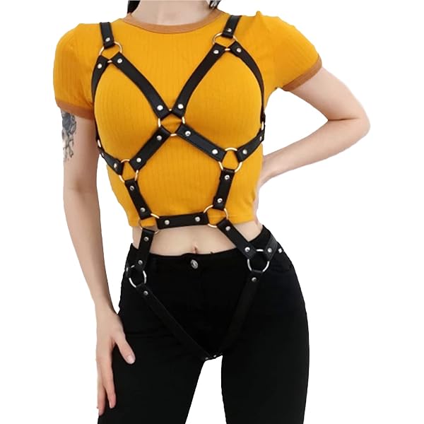 6983 Women\'s Sexy Faux Leather Bondage Body Harness Belt Punk Gothic Metal Amazon.com: Leather Garters Belt Women Lingerie Black  main image 3