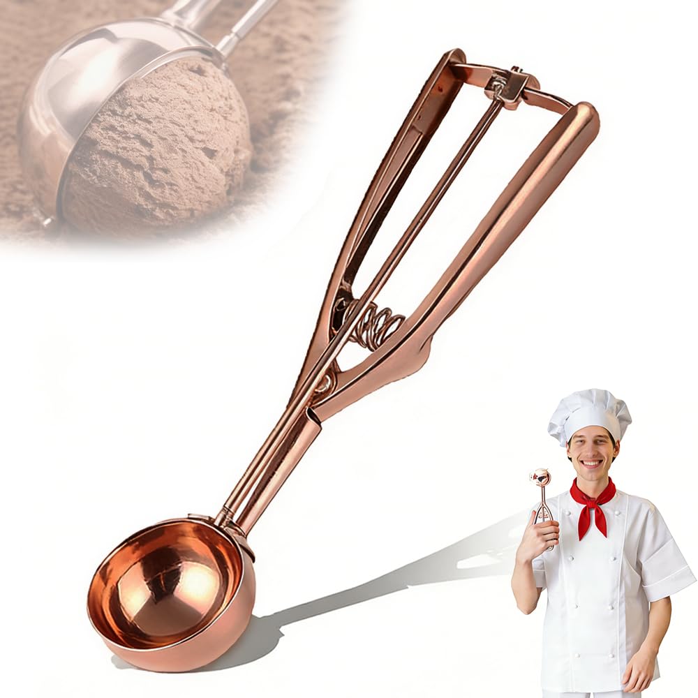 ZYHUI Ice Cream Scoop 304 Stainless Steel Cookie Scoops for Baking Melon Baller with Easy Trigger 3 Sizes (Rose Gold, M)