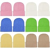 12 Packs Kids Beanies Winter Hats Warm Variety Pack, Assorted Colors Cuffed Knit Caps for Boys Girls Wholesale