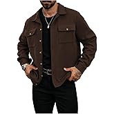 OYOANGLE Men's Long Sleeve Button Up Jacket Collared Neck Fall Shacket Coats Outerwear