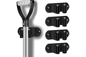 HYRIXDIRECT Mop and Broom Holder Wall Mount Heavy Duty Stainless Steel Wall Mounted Broom Organizer Laundry Room Home Garden Garage Storage and Organization Rack (Black)