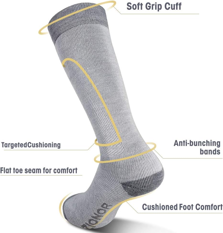 ZIONOR Ski Snow Socks High Knee Merino Wool Warm Plush Padded Elastic Fast Dry for Men Women Skiing Snowboarding : Clothing