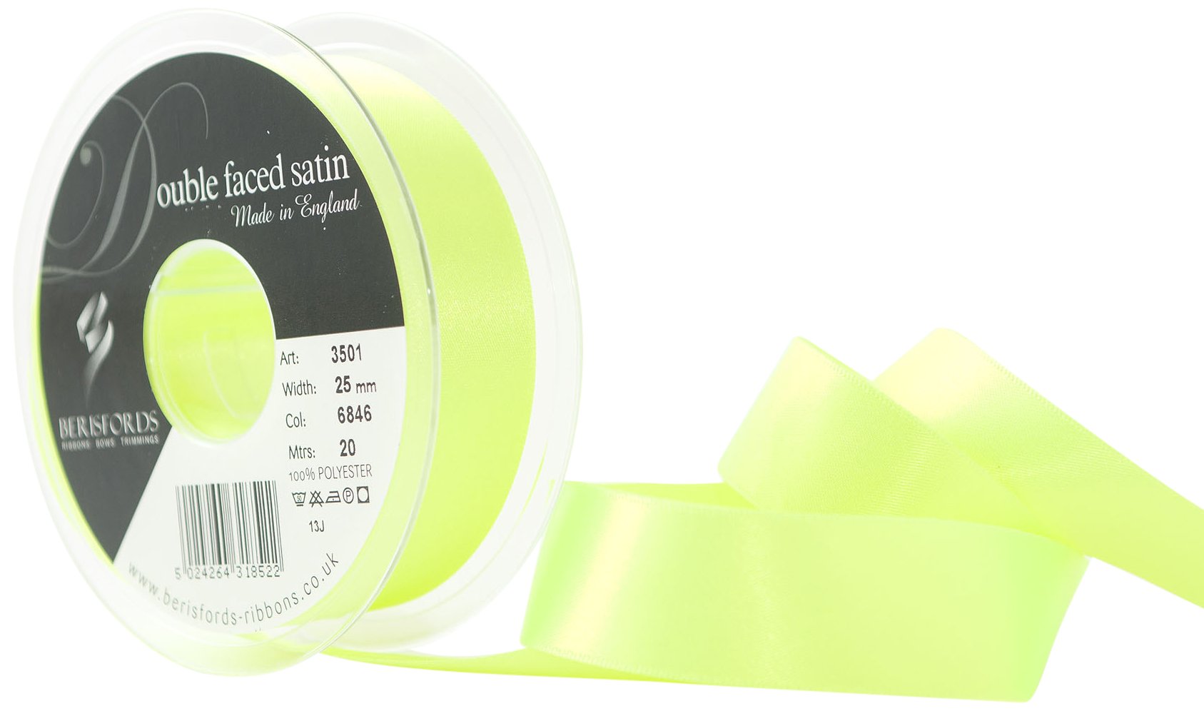 Berisfords Ribbon, Flo Yellow, 20 m