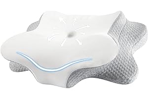 FUNCCUBE Cervical Neck Pillow for Sleeping, Dual Height Contour Memory Foam Pillow for Neck Pain Relief & Support, Orthopedic Butterfly Pillow for Side, Back & Stomach Sleepers – Cooling Washable Cover