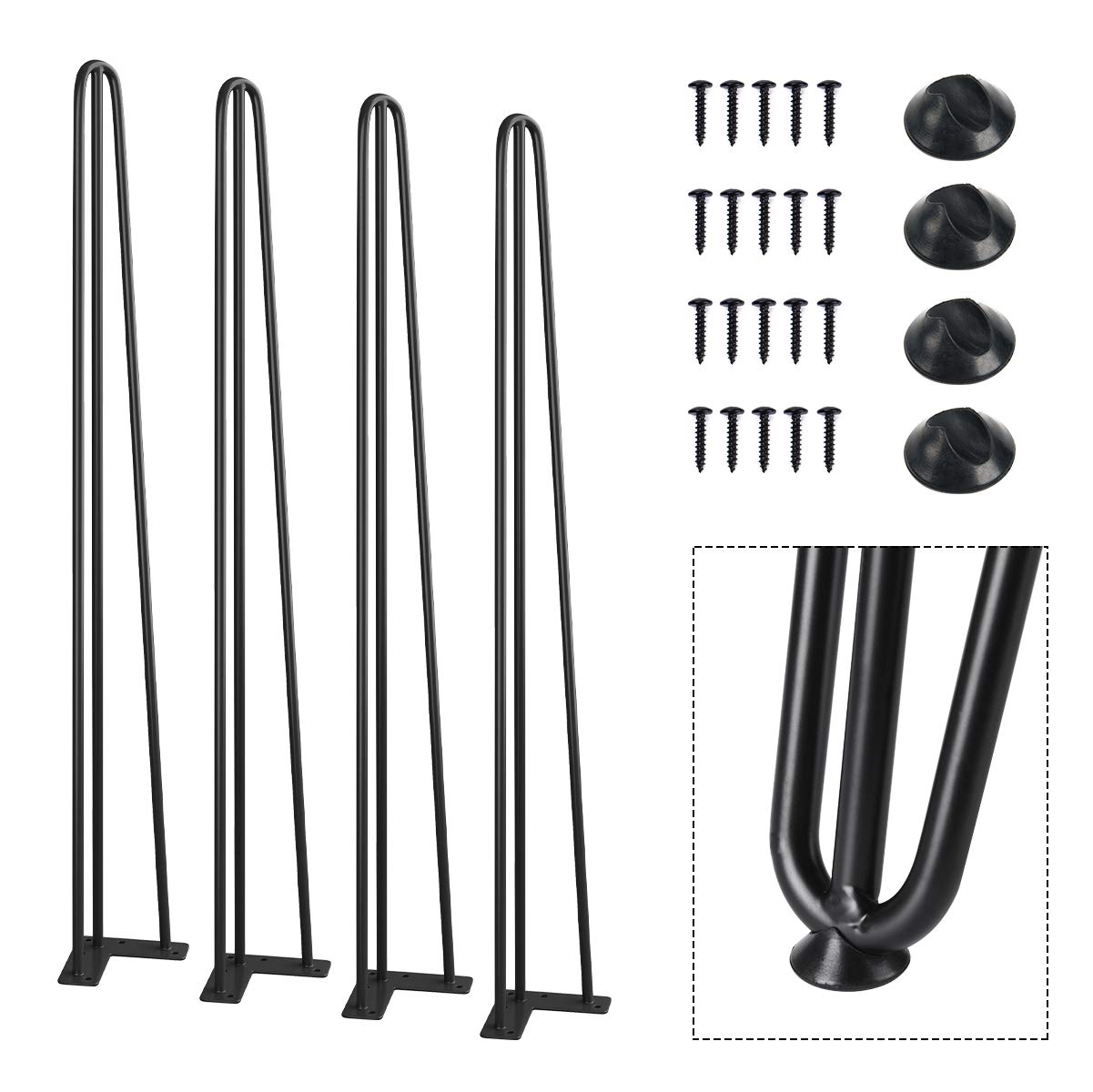 SMARTSTANDARD 30" Heavy Duty Hairpin Coffee Table Legs, Metal Home DIY Projects for Furniture, with Rubber Floor Protectors Black 4PCS