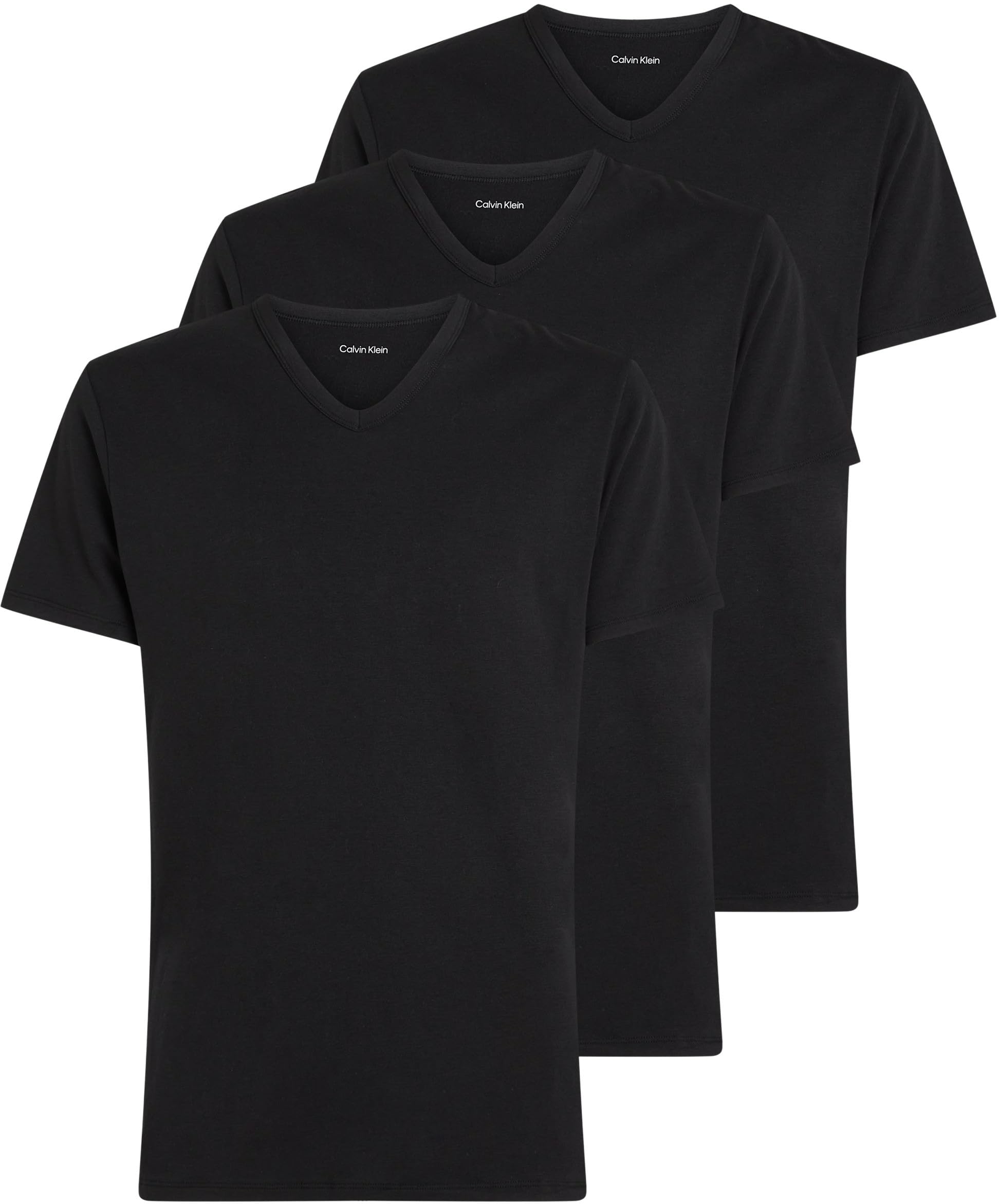 Calvin Klein Herren 3er Pack T-Shirts Kurzarm mit V-Ausschnitt, Schwarz (Black, Black, Black), S