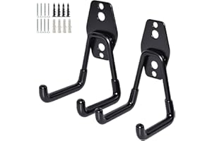 2 Pack Garage Storage Utility Hooks，Garage Garden Tool Organizer，Steel Wall Mount Hooks, Garden Small U Hooks (Black)