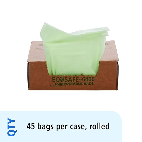 STOUT BY ENVISION E2430E85 ECOSAFE-6400 COMPOSTABLE BAGS, 24″ X 30″, 13 GAL CAPACITY, 0.85 MIL THICKNESS, GREEN (PACK OF 45)