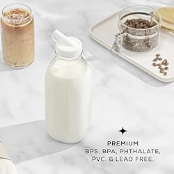 JoyJolt Glass Milk Bottles with Lids and Pourer