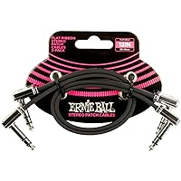 Ernie Ball Flat Ribbon Stereo Patch Cable 2-Pack, 12in Black (P06405)