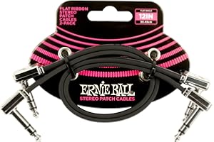 Ernie Ball Flat Ribbon Stereo Patch Cable 2-Pack, 12in Black (P06405)
