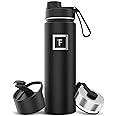 IRON °FLASK Camping & Hiking Hydration Flask with 3 Lids - Stainless Steel, Double Walled & Vacuum Insulated Water Bottle - Leak Proof & BPA Free (Midnight Black, Spout - 22 oz)