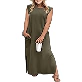 OLRIK Plus Size Maxi Dresses for Curvy Women 2026 Summer Casual Cap Sleeve Split Long Dress with Pockets Loose Fit