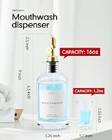 Moryimi 16oz Glass Mouthwash Dispenser Decanter w/ Cups Gold Tray Funnel view 3