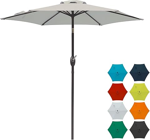 Amazon Com Sunvivi Outdoor 7 5 Ft Patio Umbrella Outdoor Market Table Umbrella With Crank 6 Ribs Polyester Canopy Beige Garden Outdoor