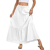 BLEVONH Women's Fall Boho High Waist Flowy Maxi Skirt Ruffle Tiered Swiss Dot Casual Long Skirts and Pockets